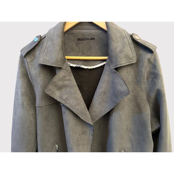 Tahari Womens Gray Suede Moto Jacket Zip Front Modern Chic Outerwear XL Fallcore - Picture 2 of 7